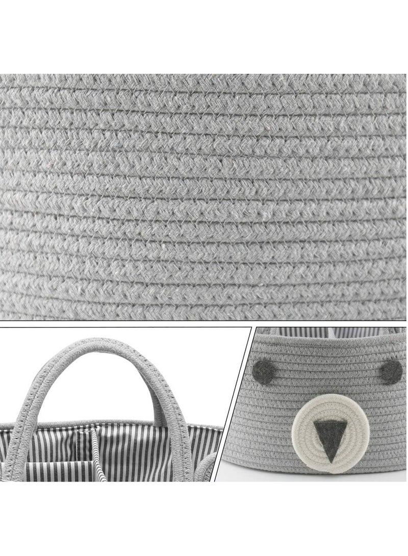 Gonice Baby Diaper Caddy Organizer Canvas Stylish Rope Nursery Storage Bin Portable Tote Bag & Car Organizer For Changing Table- Top Baby Shower Basket (Gray)  - Image 2