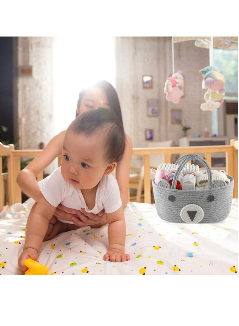 Gonice Baby Diaper Caddy Organizer Canvas Stylish Rope Nursery Storage Bin Portable Tote Bag & Car Organizer For Changing Table- Top Baby Shower Basket (Gray)  - Image 4
