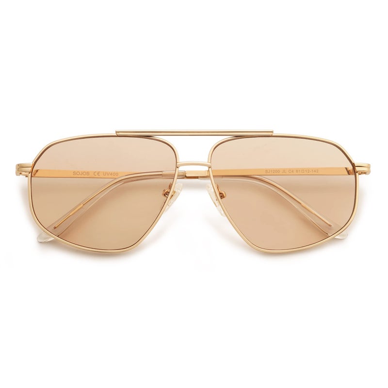 SOJOS Retro Hexagon Aviator Sunglasses for Women Men Trendy Vintage UV400 Protection Shades SJ1200, Gold/Light Brown - Image 1
