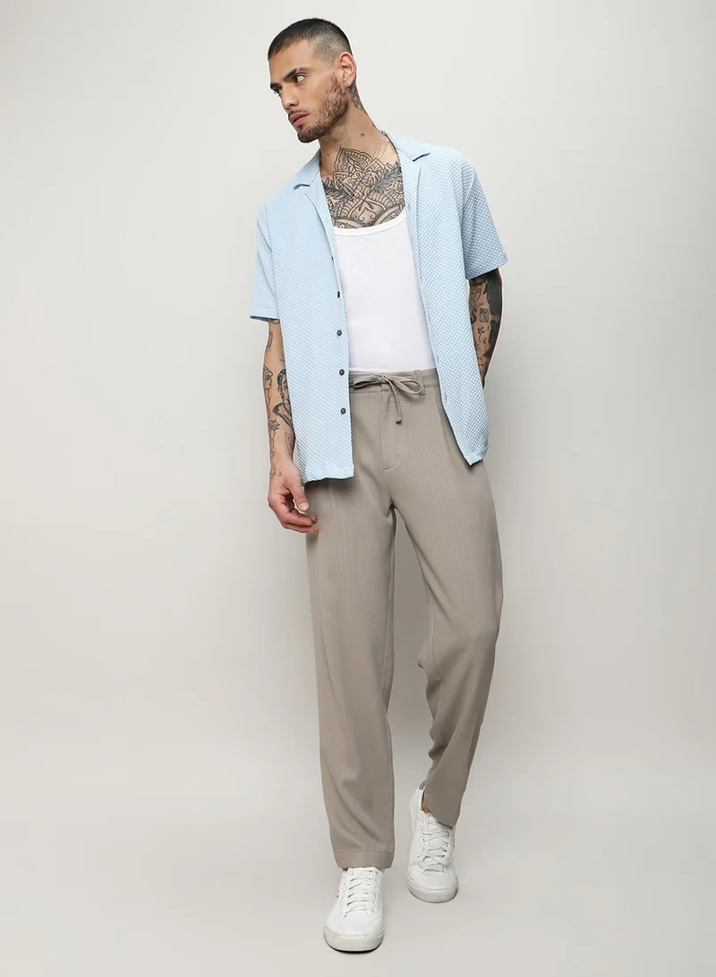 Campus Sutra Men's Light Blue Self-Design Block Shirt