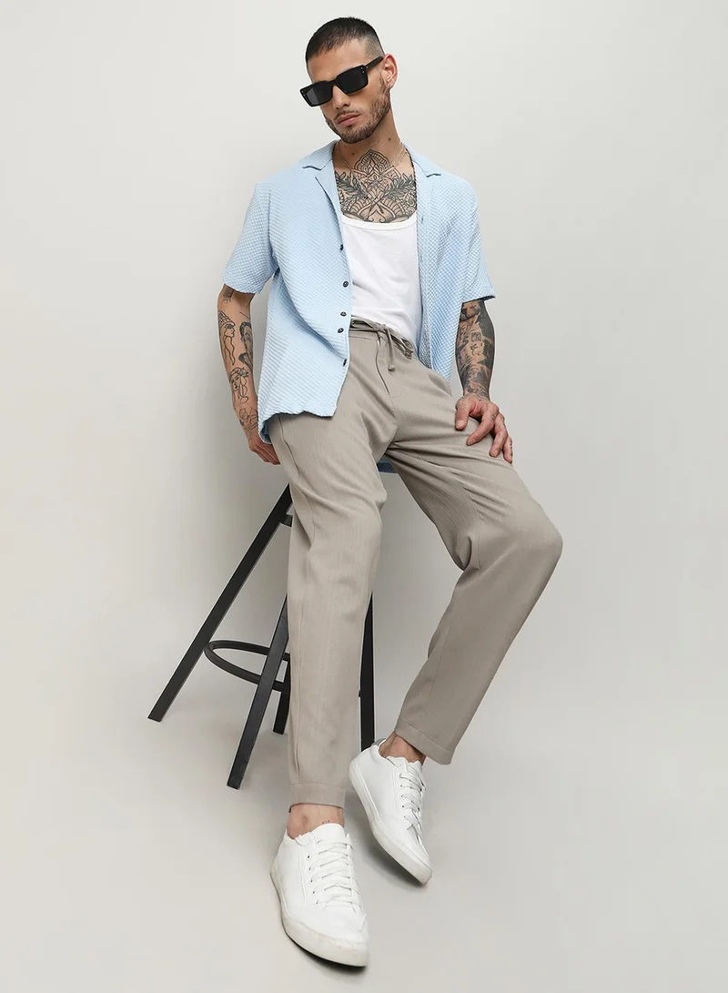 Campus Sutra Men's Light Blue Self-Design Block Shirt