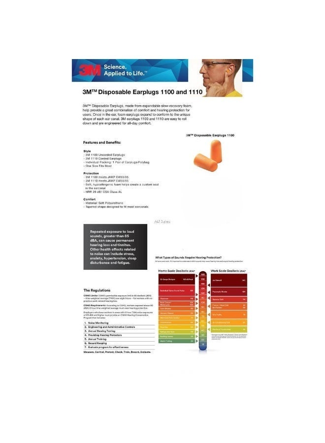 ثري ام عدد 4 ازواج من سدادات أذن 3M 1100 –  للحماية من الضوضاء 👂🔇 - Image 4
