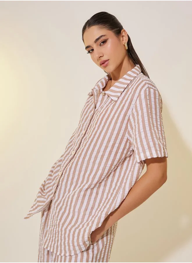 Take Two Striped Short Sleeve Shirt and Straight Leg Pants Set