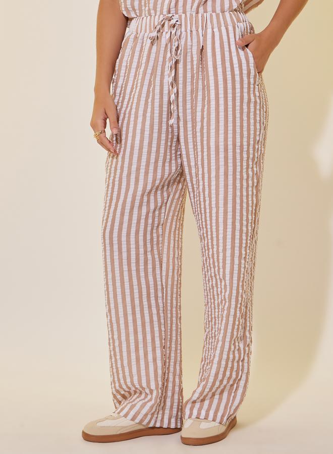 Take Two Striped Short Sleeve Shirt and Straight Leg Pants Set