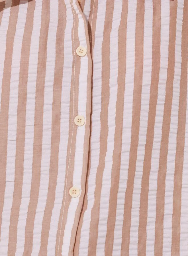 Take Two Take Two Striped Short Sleeve Shirt and Straight Leg Pants Set