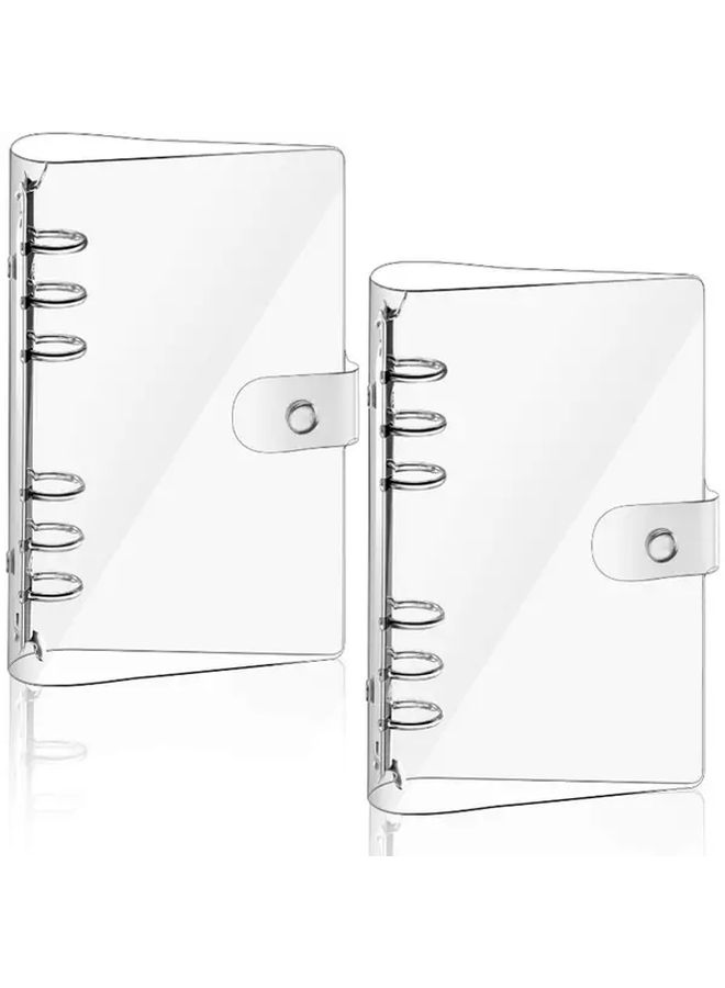 2 كتب، غلاف شفاف من PVC مقاس A6، مجلد حلقي قابل لإعادة التعبئة بسدادة ضغط، مجلد أوراق شفاف متين للاستخدام في المدرسة والمكتب - Image 1