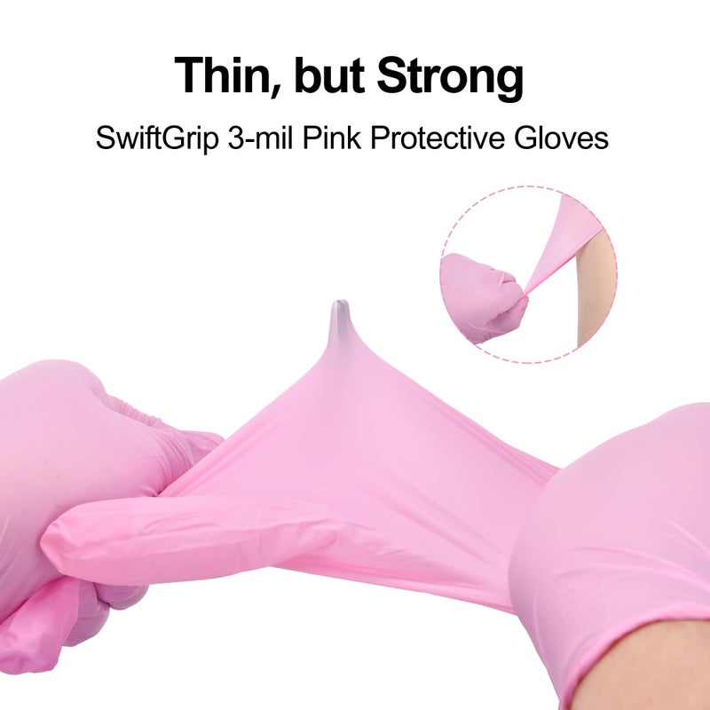SwiftGrip Pink Disposable Exam Gloves, X-Small, 100-ct Box, Powder-Free, Latex-Free, Medical Grade Gloves for Cleaning & Esthetician - Image 3