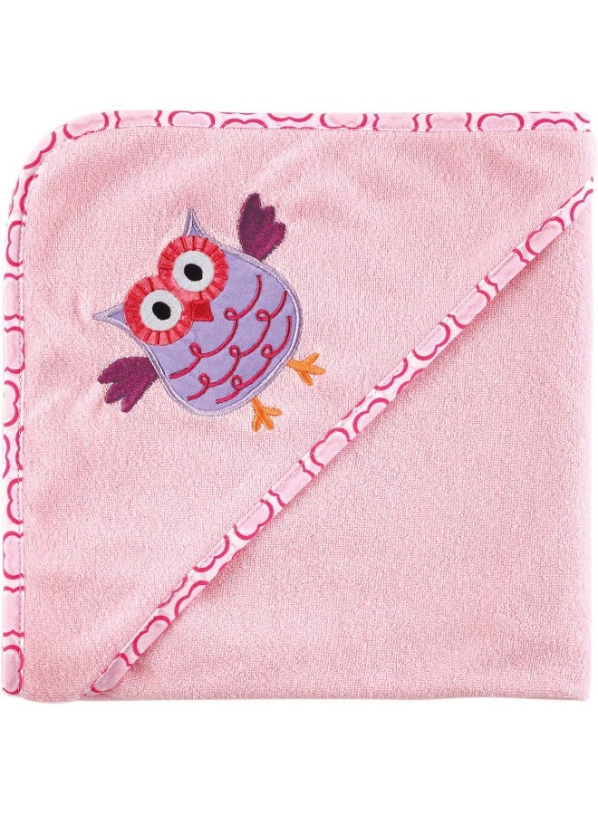 Luvable Friends Unisex Baby Hooded Towel and Washcloth, Pink Owl, One Size - Image 1