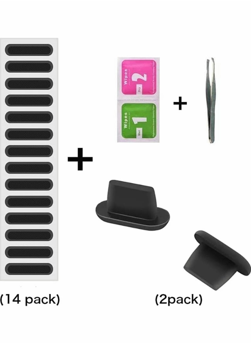 SYOSI - Speaker Mesh Anti Dust Proof Adhesive Sticker, Speaker dustproof Sticker Dust Plugs, Protect The Phone Trumpet Dustproof Net for iPhone 13 / 12 / 12 Pro Max, Accessories Gift Tweezers (Black) - Image 1