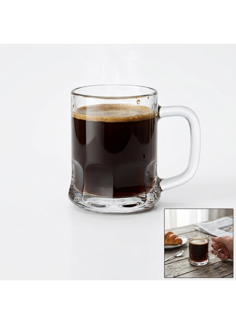 Blinkmax Set of 6 Heat Resistant Glass Mugs, Clear Cups for Hot Drinks, Comfortable Handle for Coffee and Tea, Daily Use at Home and Office - Transparent - Image 2