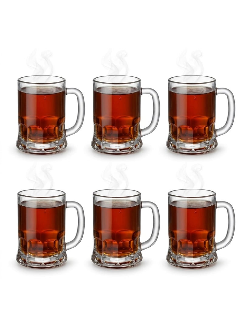 Blinkmax Set of 6 Heat Resistant Glass Mugs, Clear Cups for Hot Drinks, Comfortable Handle for Coffee and Tea, Daily Use at Home and Office - Transparent - Image 1