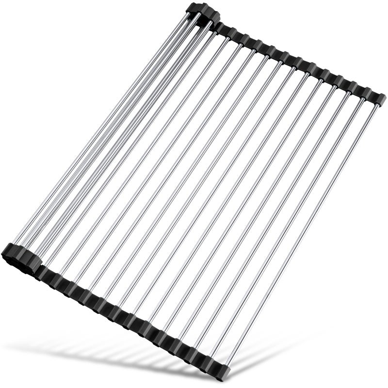 Tomorotec 177 x 125 Roll Up Dish Drying Rack Over Sink Drying Rack Sink Cover Kitchen Sink Accessories Gadget Multipurpose Organizer Foldable Stainless Steel Drainer