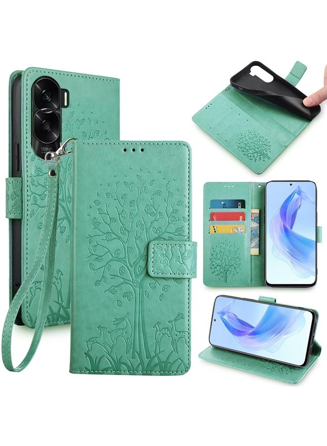 اس-توب جراب هاتف Honor X50i 5G من الجلد المنقوش بنقشة شجرة وغزال - Image 1