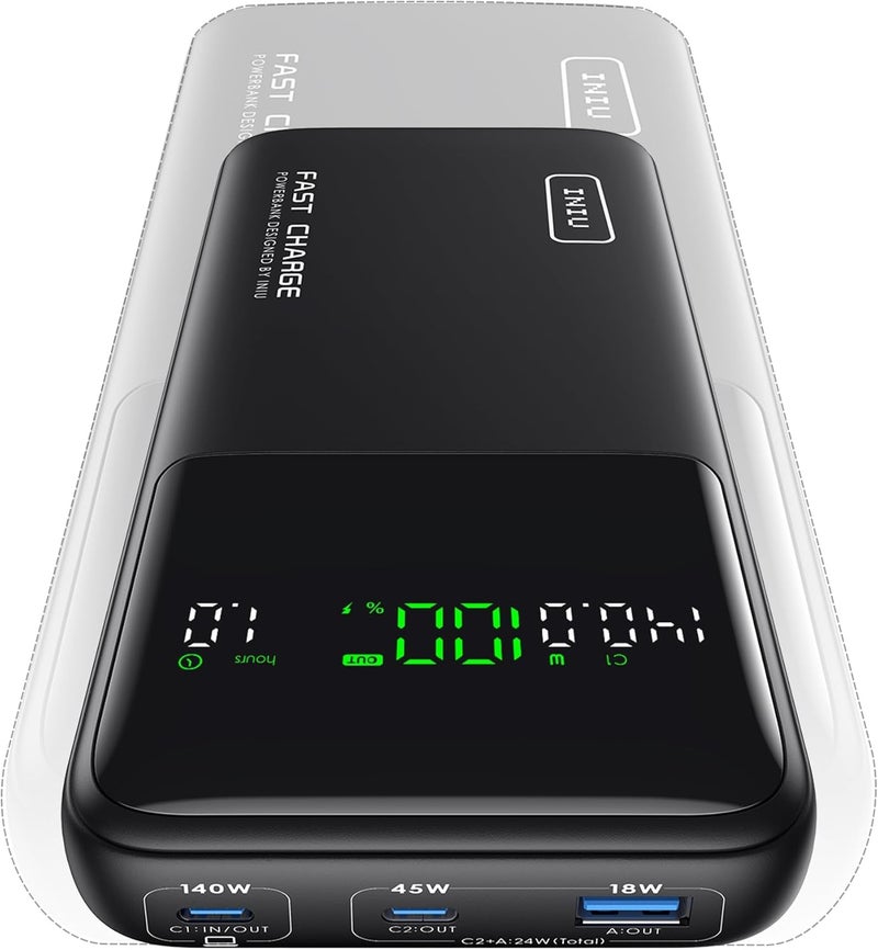 INIU 140W Power Bank, Compact 25000mAh High Capacity Laptop Portable Charger, USB C in&Out Tablet Powerbank, Smart Digital Display Phone Charger for iPhone 16 15, Samsung, iPad, MacBook, Laptop etc. - Image 1