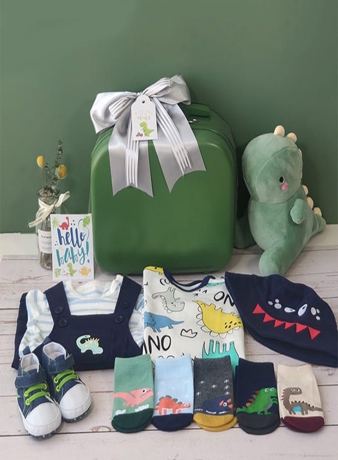 Premium Dino-Themed Baby Gift Set - 13-in-1 Newborn Essentials with Rompers, Hat, Socks, Shoes, Plush Dino Toy, Blessing Card u0026 Storage Suitcase Newborn Essential for Boys and Girls - Image 4