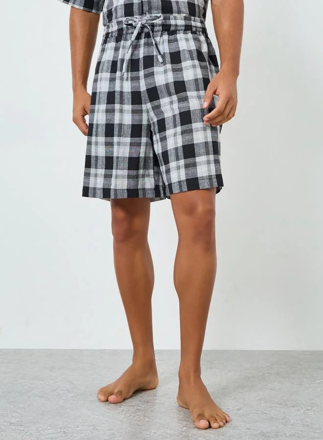 Styli  Men Checkered Cotton Relaxed Fit Shirt and Shorts Set for Men | Best Price UAE