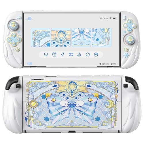 PlayVital Magic Wings Protective Case with Stand for Nintendo Switch 2 | Joycon Silicone Grips, PC Console Hard Shell, 2 Joystick Caps | Cute Animal Accessories Dockable Cover for Switch 2 - White - Image 1
