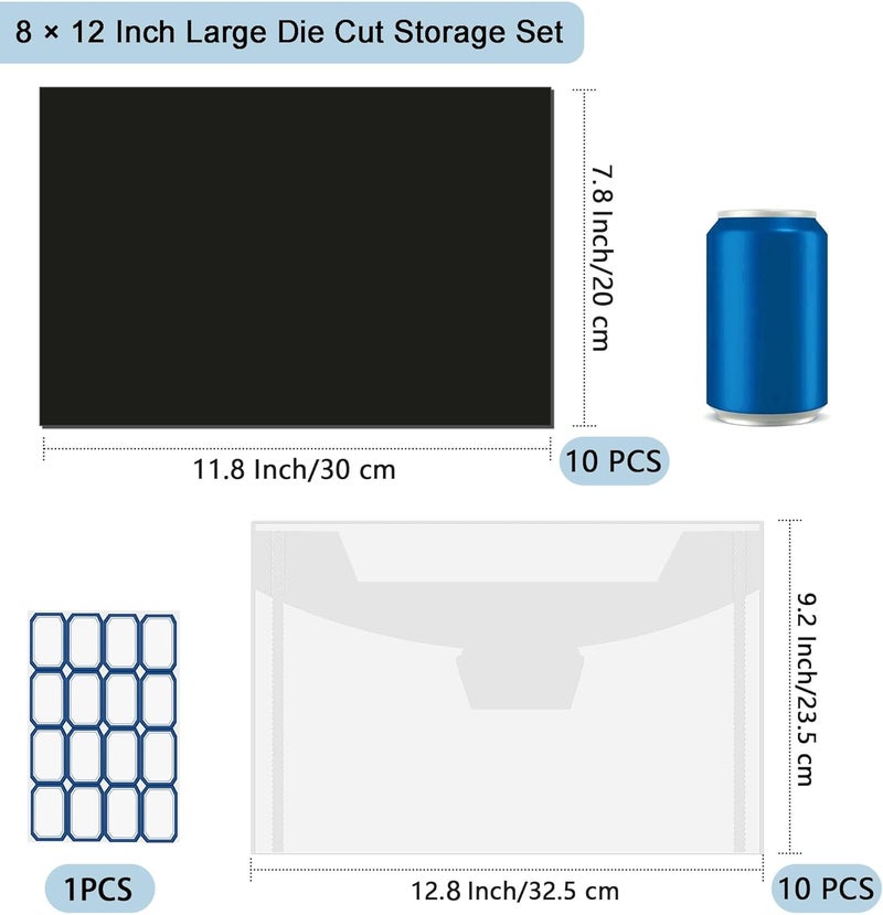 Unarty 20 PCS 8 x 12 Inch Large Die Cut Storage Envelopes with 1 mm Magnetic Sheets for Dies Storage, Die Storage Envelopes and Magnet Sheets, Stamp and Die Storage Pockets - Image 2