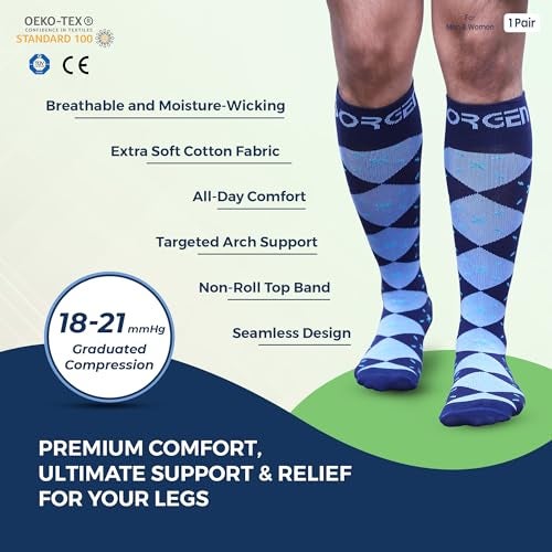 Sorgen Cotton Compression Socks for Men & Women - Travel Compression Socks, Corporate Socks, Health socks, Leg Pain Socks, Flight Socks (Argyle_Medium) - Image 2