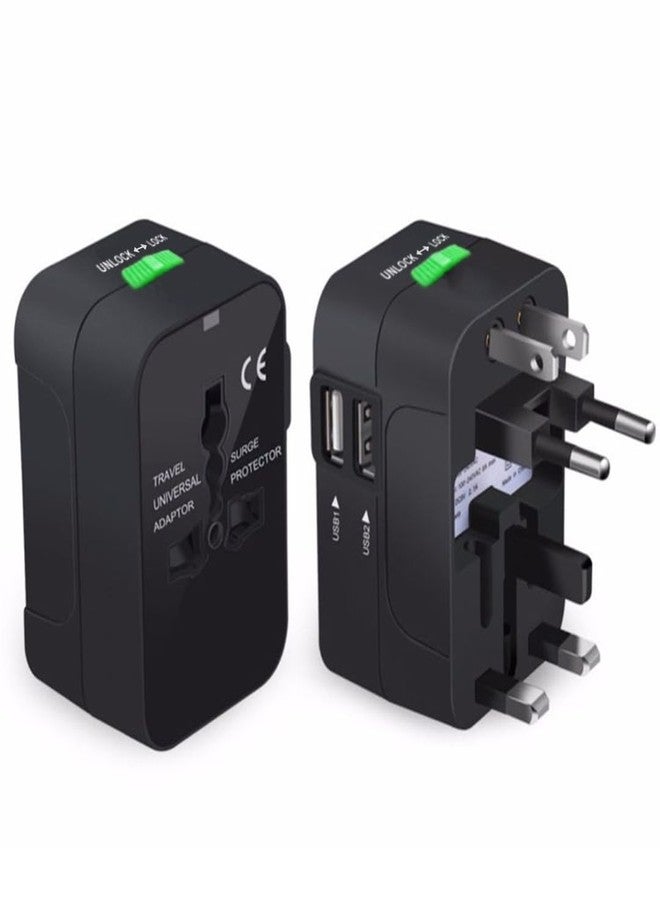 fizzytech Universal Travel Adapter with 6A AC Socket | International All-in-One Plug for 180+ Countries (US, UK, EU, AUS) | Universal AC Converter for Mobile, Laptop & Gadgets -Black - Image 1