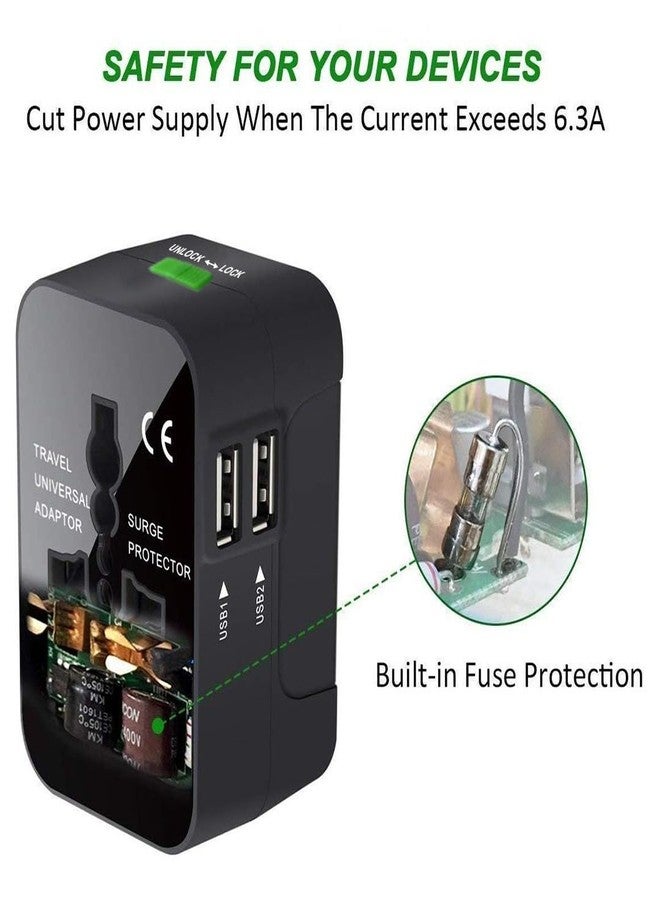 fizzytech Universal Travel Adapter with 6A AC Socket | International All-in-One Plug for 180+ Countries (US, UK, EU, AUS) | Universal AC Converter for Mobile, Laptop & Gadgets -Black - Image 3