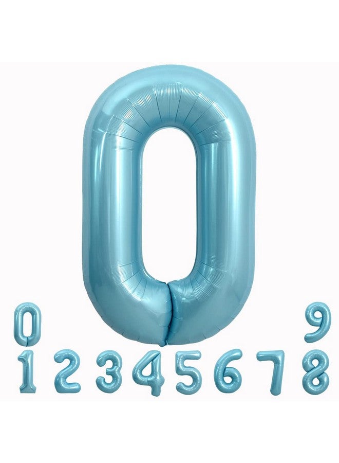 TONIFUL 40 Inch Light Blue Large Numbers Balloons 0-9, Number 0 Digital, Blue Foil Mylar Big Number Pastel Balloons for Birthday Party Anniversary Supplies - Image 1