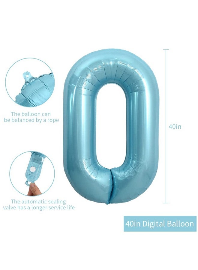 TONIFUL 40 Inch Light Blue Large Numbers Balloons 0-9, Number 0 Digital, Blue Foil Mylar Big Number Pastel Balloons for Birthday Party Anniversary Supplies - Image 2
