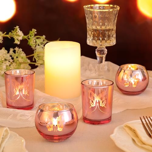 Lanttu Pink 12 Pcs Combination Tea Lights Candle Holder Decorative with Butterfly Pattern, Votive Candle Holders for Wedding, Birthday, Anniversary, Parties, and Holiday Decorations - Image 5