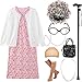 EBYTOP 100 Days of School Costume for Kids 100th Day Halloween Old Lady Costume Dress up Granny Wig Grandma Glasses Cane1WH 46 Years - Image 3