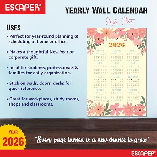 ESCAPER Wall Calendar 2026 – 12 x 18 Inch, Laminated 300 GSM Paper, Easy-to-Stick, Durable & Stylish Yearly Planner for Home, Office & Gift for Family or Colleagues - Image 3