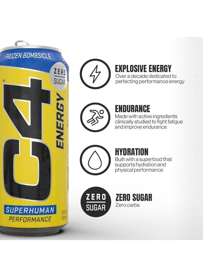 CELLUCOR C4 Pre Workout Energy Drink With Beta-Alanine, Zero Sugar, Carbonated Drink for Strength & Endurance, Frozen Bombsicle Flavor – 12 Pack (500ml) - Image 4
