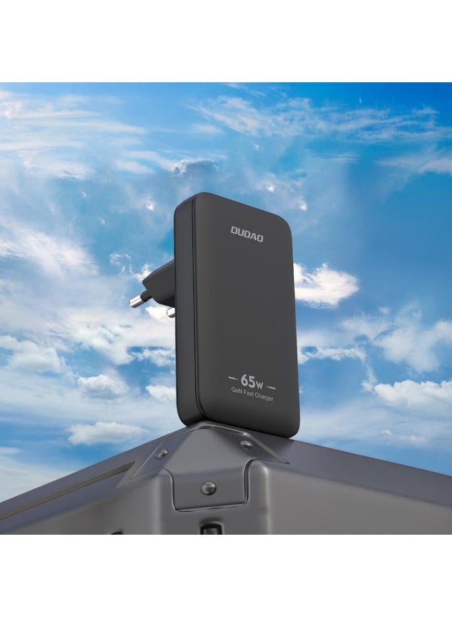 دوداو شاحن حائط Dudao GaN A65Q 65W USB-A/USB-C PD فائق النحافة - أسود - Image 5