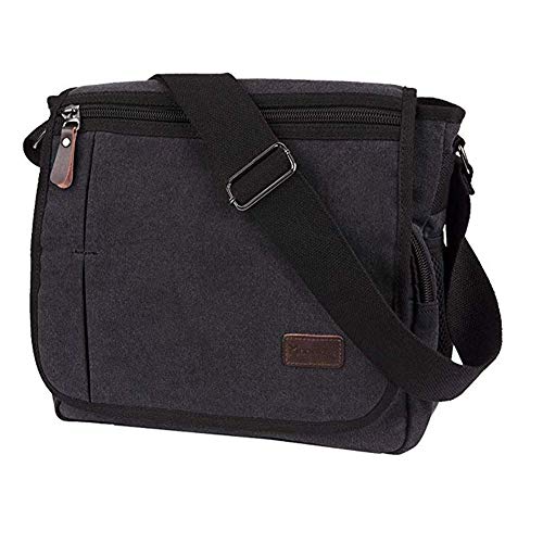 Modoker Messenger Bag for Men Women, 13 Inches Laptop Satchel Bags, Canvas Shoulder Bag with Bottle Pocket, Black - Image 1