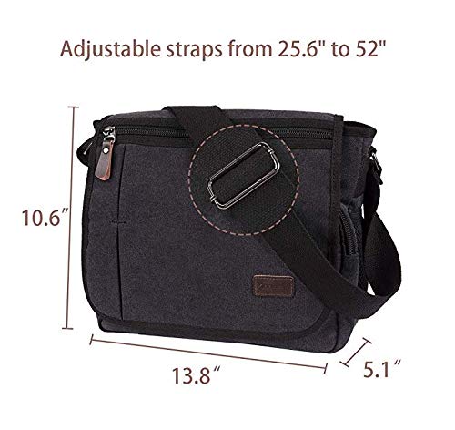 Modoker Messenger Bag for Men Women, 13 Inches Laptop Satchel Bags, Canvas Shoulder Bag with Bottle Pocket, Black - Image 2