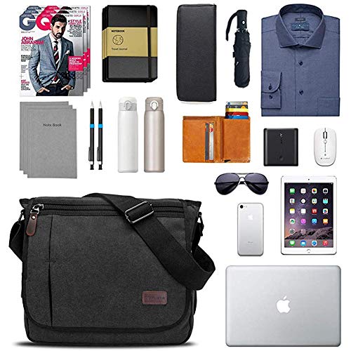 Modoker Messenger Bag for Men Women, 13 Inches Laptop Satchel Bags, Canvas Shoulder Bag with Bottle Pocket, Black - Image 5