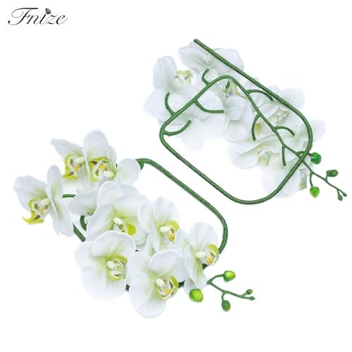 Fnize Faux Orchid Stems Real Touch Artificial Phalaenopsis Flowers Latex Petals 38 Inches 2pcs (Green White) - Image 4