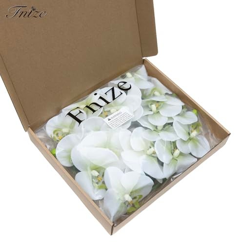 Fnize Faux Orchid Stems Real Touch Artificial Phalaenopsis Flowers Latex Petals 38 Inches 2pcs (Green White) - Image 5