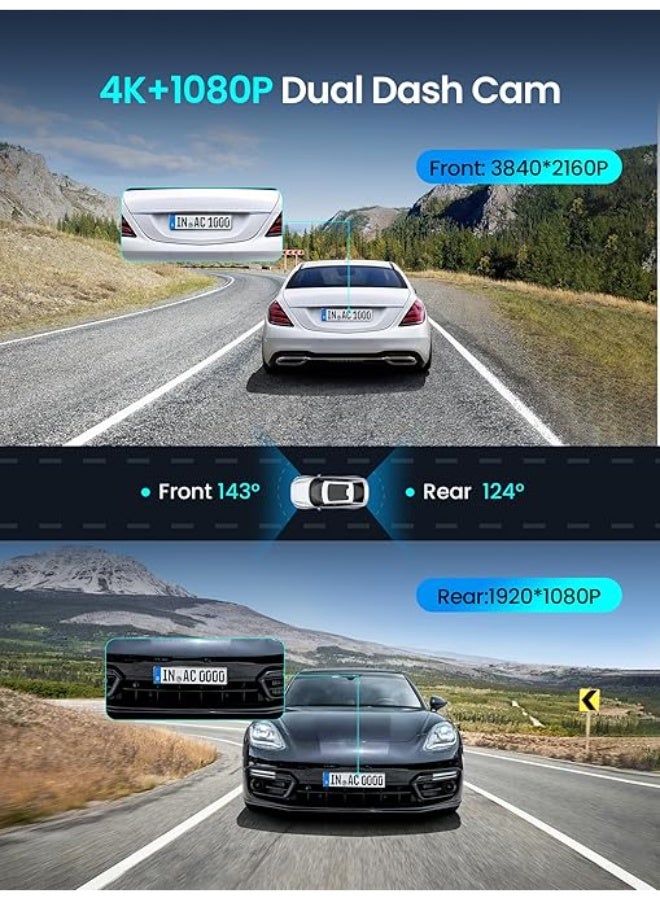 DDPAI Dash Cam Front and Rear 4K+1080P Dashcam for car, Included 64GB Card, Built-in 5G Wi-Fi 6 GPS, 3'' IPS Screen, 48H Parking Mode, Super Night Vision, ADAS, Loop Recording, Z50 Pro - Image 4