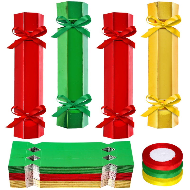 Whaline 60 Packs Christmas NoSnap Party Table Favors DIY Red Green Gold Color Christmas Paper Cracker Candy Boxes with Ribbon for Xmas Gift Stocking Stuffers Holiday Party Dinner Traditions Decor - Image 3