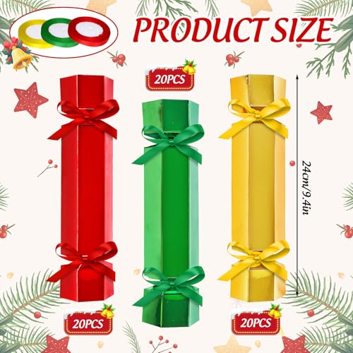 Whaline 60 Packs Christmas NoSnap Party Table Favors DIY Red Green Gold Color Christmas Paper Cracker Candy Boxes with Ribbon for Xmas Gift Stocking Stuffers Holiday Party Dinner Traditions Decor - Image 5