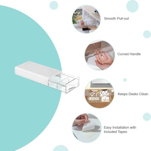 oddpod™ Acrylic Under The Table Hidden Drawer with Detachable Partitions/Pull-out Transparent Desk Organizer Tray for Home & Office - White (Small) - Image 4