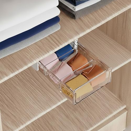 oddpod™ Acrylic Under The Table Hidden Drawer with Detachable Partitions/Pull-out Transparent Desk Organizer Tray for Home & Office - White (Small) - Image 1