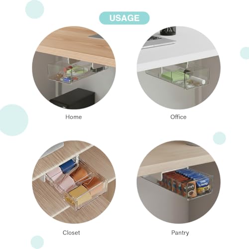 oddpod™ Acrylic Under The Table Hidden Drawer with Detachable Partitions/Pull-out Transparent Desk Organizer Tray for Home & Office - White (Small) - Image 5
