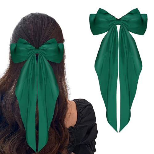 WLLHYF Big Bow Hair Clips Satin Silky Bow Barrettes Long Tail French Hair Bows Metal Hair Pins Bowknot Hair Clamps Hair Accessories for Women Girls Wedding Birthday Party (Bright-Red) - Image 1