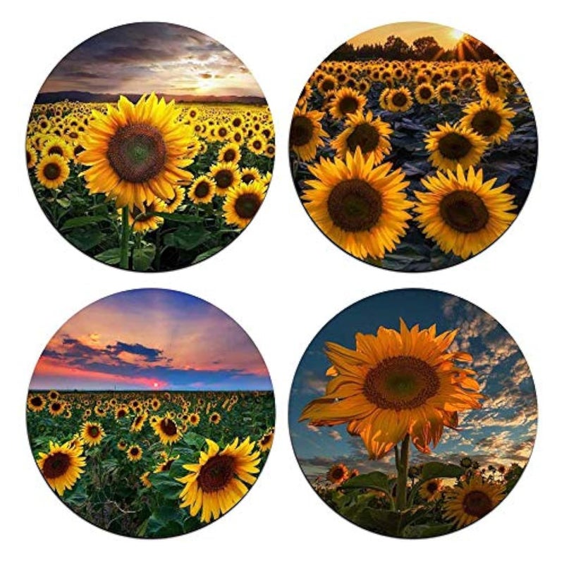 QJ CMJ Sunflower Round Coaster Set - Made of Recycled Rubber - Set of 4 - Image 1