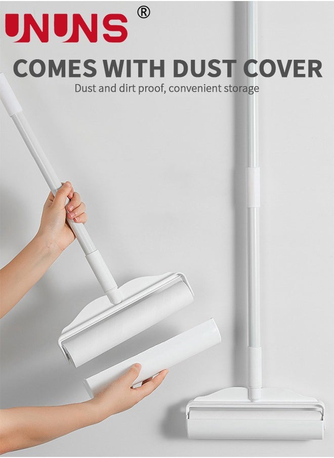 UNUNS - Sticky Lint Roller,Large Lint Rollers For Carpet Floor,49" Long Giant Lint Roller With 3 Rolls Of Replacement Paper,Long And Short Handle 2 In 1,For Removing Hair Lint Dust Fluff Clothes Sofa - Image 1