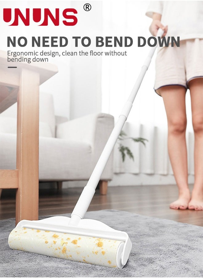 UNUNS - Sticky Lint Roller,Large Lint Rollers For Carpet Floor,49" Long Giant Lint Roller With 3 Rolls Of Replacement Paper,Long And Short Handle 2 In 1,For Removing Hair Lint Dust Fluff Clothes Sofa - Image 1