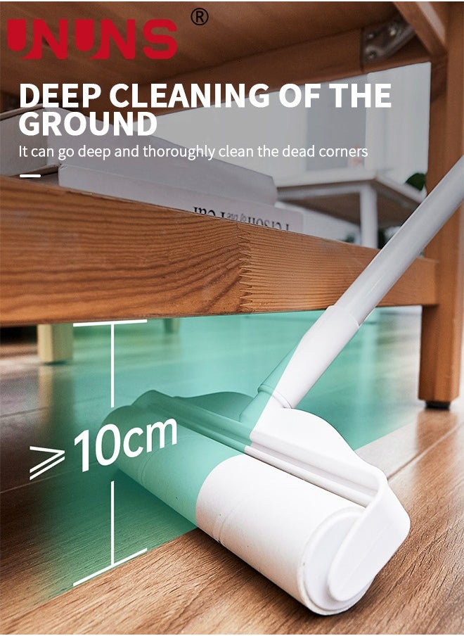 UNUNS - Sticky Lint Roller,Large Lint Rollers For Carpet Floor,49" Long Giant Lint Roller With 3 Rolls Of Replacement Paper,Long And Short Handle 2 In 1,For Removing Hair Lint Dust Fluff Clothes Sofa - Image 1