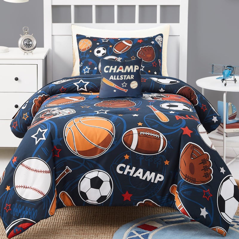 Kaleido Space Kids Comforter Set Twin Size for Boys, Glow in The Dark Ball Games Bedding Set 1 Comforter, 1 Decor Pillow, 1 Pillow Shams - Image 1