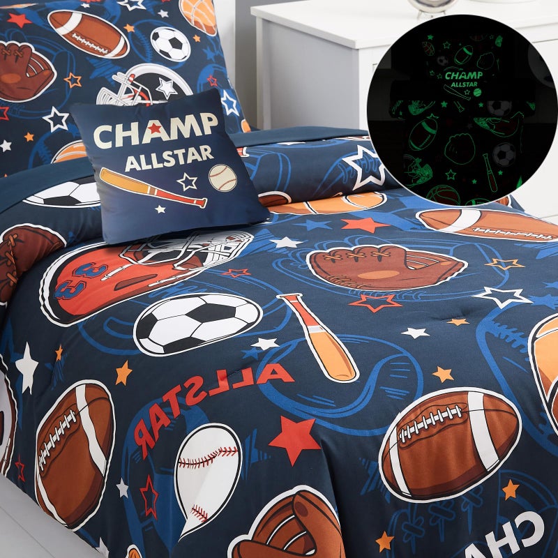 Kaleido Space Kids Comforter Set Twin Size for Boys, Glow in The Dark Ball Games Bedding Set 1 Comforter, 1 Decor Pillow, 1 Pillow Shams - Image 3